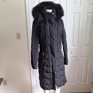 Calvin Klein Black Puffer Coat with Faux Fur Hood Size Medium